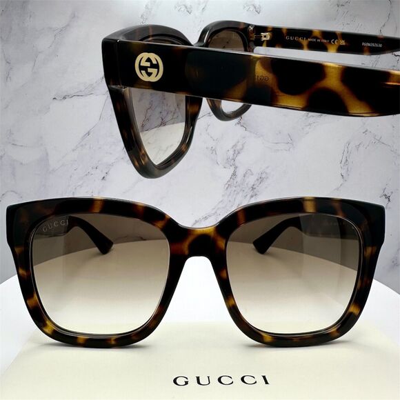 New Gucci Sunglasses Brown Tortoise Shell Square Gold GG Logo 54mm - Picture 2 of 16